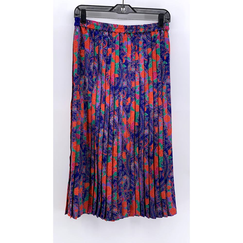UNBRANDED Women's Purple-Orange Printed Pleated Maxi Skirt SZ L